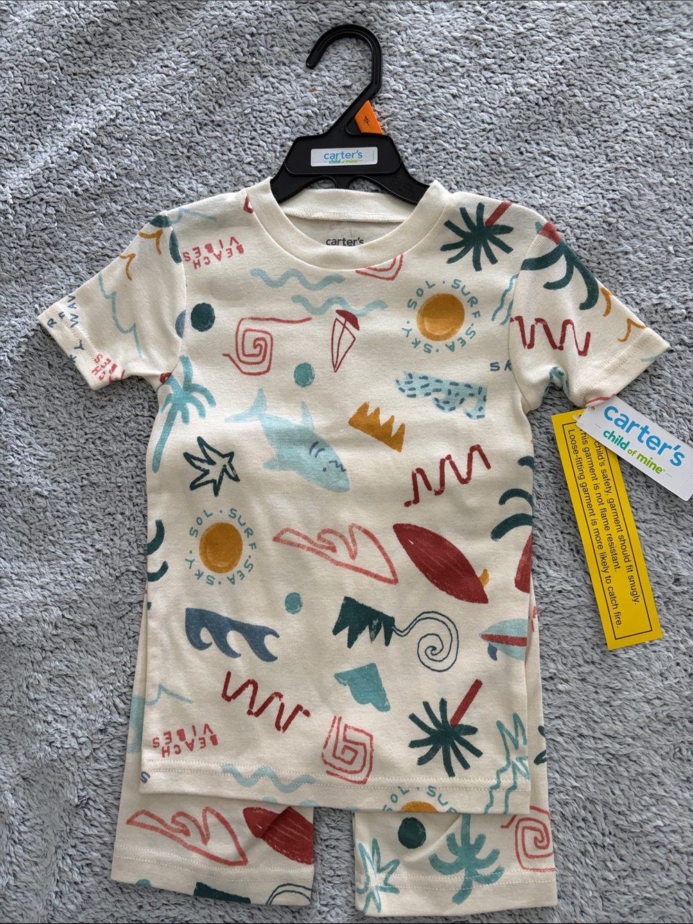Carter's Cream Surf & Tropical Print Short Sleeve Pajama Set